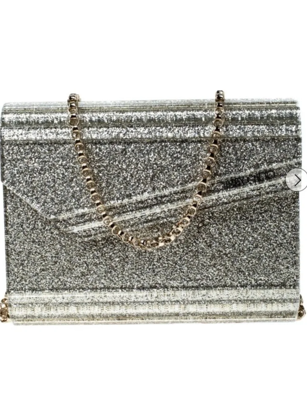 Jimmy Choo Gold Champagne Glitter Acrylic Candy Clutch Bag